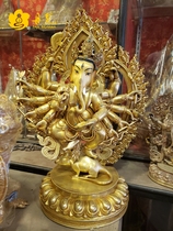 Nepal all gilt boutique elephant nose God of Wealth red elephant head King Wealth God God God of Wealth 50cm height
