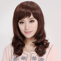 Wig female long curly hair Full headgear oblique bangs Long hair fluffy realistic big waves round face breathable real hair wig set