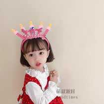 Korea ins childrens birthday hat cake candle hair hoop color funny headband headgear hair accessories