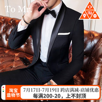 Groom wedding black mens suit suit Korean version business banquet host performance high-end slim-fit dress