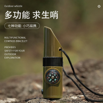 Multifunctional survival whistle outdoor camping whistle portable with lanyard LED light thermometer compass whistle
