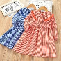 2021 spring and autumn new childrens female baby plaid skirt college style swimsuit foreign style princess skirt girl dress