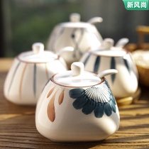Japanese style four seasons Japanese underglaze color ceramic seasoning jar Household kitchen salt jar Spicy jar Restaurant seasoning bottle jar
