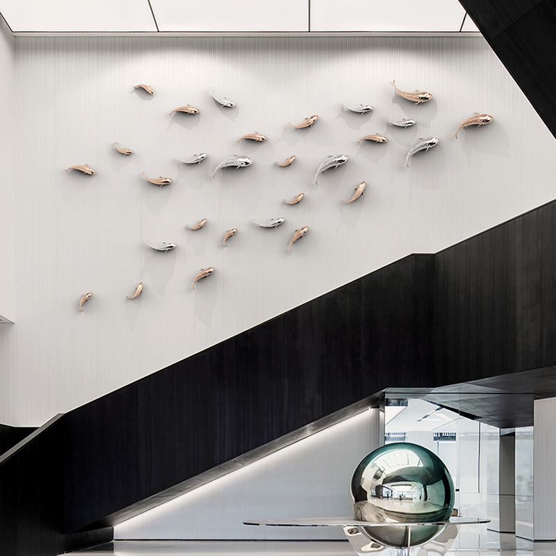 Living room sofa background wall electroplating carp lotus leaf wall decoration European-style dining room wall 3d three-dimensional decorative pendants