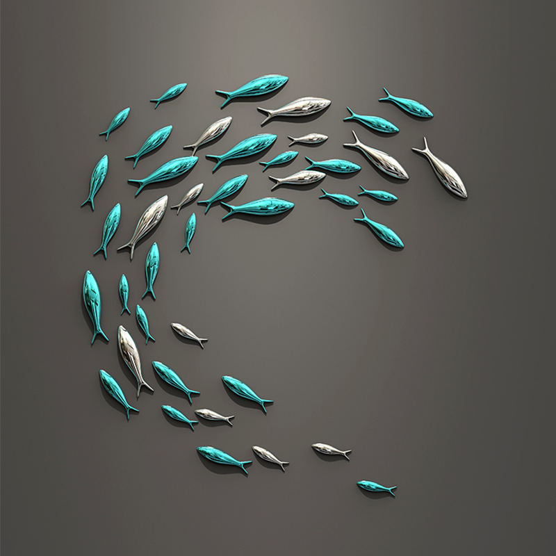 Creative wall wall decoration pendant 3d three-dimensional electroplating fish wall decoration wall paste sofa TV background wall fish wall decoration