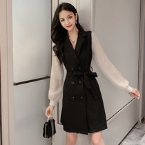  Sandro Moscoloni suit dress 2021 spring and Autumn fashion popular stitching waist bellflower small black skirt