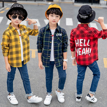 Boys plaid shirt spring long-sleeved spring and autumn childrens shirt mens Korean version of the tide pure cotton Western style jacket 2021 new