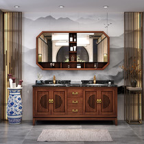 New Chinese solid wood rock board bathroom cabinet combination toilet Red Oak Sink washbasin cabinet wash table custom