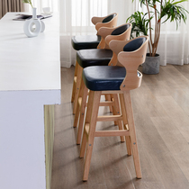 Solid wood bar stool Simple high stool Bar chair backrest Nordic front cashier bar stool a high stool
