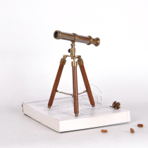 European-style American pure copper antique retro brass solid wood tripod telescope French soft ornaments small