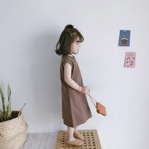 Childrens Skirt 2021 Summer Korean Girls Baby Casual Simple Loose Medium Long T-shirt Dress