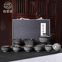 High-end iron tire Longquan celadon tea set set Household simple kung fu ceramic ice crack cover bowl Teacup Office