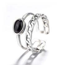 Focus on Thai silver foreign trade source Dongdaemun black Agate chain opening ring trend hip-hop women jewelry trend wholesale