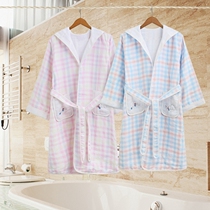 Gold childrens bathrobe Yukata pure cotton plus size cotton gauze cloth layer swimming bath men and women baby spring and summer thin and thin