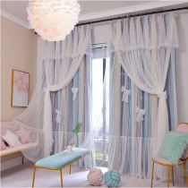  Net red shading heat insulation curtains Nordic princess style girl heart hollow star cloth yarn integrated bedroom living room bay window