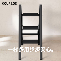 COURAGE ladder Household multi-functional three-step folding herringbone ladder flower rack shelf black thickened portable ladder