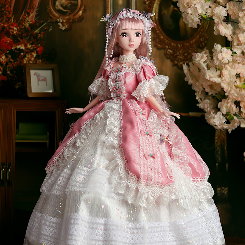 80厘米3D眼高档婚纱公主娃娃换装打扮女孩过家家儿童玩具生日礼物
