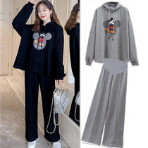 Pregnant Woman Spring Clothing Suit Fashion style Ocean Gas Cartoon Blouse Omer Spring Sweatshirt Woman Foreign Air Tobellied Pants Two-piece Set