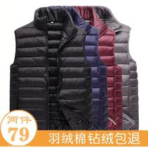 Fashion young man handsome cotton vest male slim collar thick cotton vest middle-aged and elderly waistcoat shoulder light and thin down cotton jacket