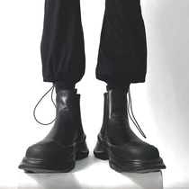 Net Red Ins Black Chelsea Short Boots Male Trend Thick Bottom Smoke Chimney Martin Boot Inn Leather Locomotive Tooling Shoes