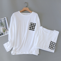 Men's Spring and Autumn Winter Casual Pajamas Home Wear White Cotton Base Crewneck Turtleneck Casual Wear Long Sleeve