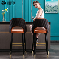 Light luxury solid wood bar chair American high chair High lean North European bar chair Modern simple household Orange high stool