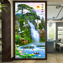 Painted Engraving Art Glass Screen Partition Decoration Wine Cabinet Bifacial Process Glass Genguan Background Wall Landscape Painting
