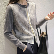 Wool Knit Cardiovert Woman Spring Autumn 2022 New Long Sleeve Method Temperament Lace Hollowed-out Short small Fragrant Wind Jacket