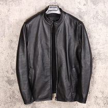 Pure first layer cowhide Mens leather leather slim simple lapel jacket short stand-up collar motorcycle large size leather jacket