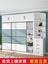 Wardrobe sliding door modern simple solid wood large wardrobe free of installation bedroom household cabinet economical rental room