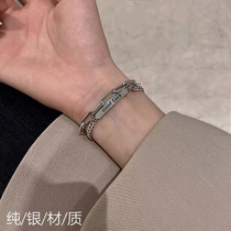 Japanese and Korean ins double sterling silver Non-fading bracelet female personality hip-hop splicing chain letter Tide brand pendant men and women
