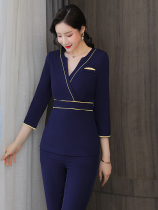 Beauty salon beautician foot bath overalls 2021 spring and autumn tutor fashion temperament slim body jewelry shop early