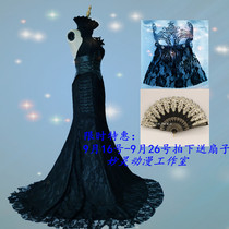 Miao Ling Animation Fifth Personality Red Butterfly Wedding Black and White Flower Marriage Skin cos (send fishtail skirt)