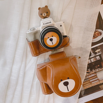Suitable for Sony A6000 Canon M50 Fuji XA7 brown camera bag zv1 leather case black card universal dull bear