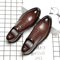  Leather shoes mens inner increase mens shoes brown leather business trend plus velvet formal pointed British Korean version of the suit lace-up
