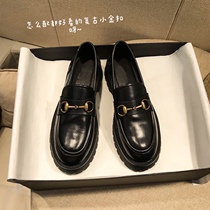 Su Xiaoyin Horse collar buckle thick-heeled loafers Womens British style thick-soled medium-heel shoes Small leather shoes soft leather muffin bottom