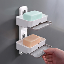 Suction cup soap box Punch-free wall-mounted creative double-layer bathroom large household soap box drain soap holder