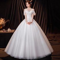 Main wedding dress 2021 new bridal temperament simple atmosphere forest department super fairy dream one shoulder flush thin