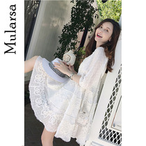 White short-sleeved jumpsuit female skirt 2021 summer new white skirt loose temperament sweet ins lace skirt