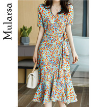 2021 summer new cuihua skirt waist thin ruffle irregular fishtail high-end light luxury dress female