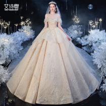 Wedding dress 2021 new bride French shoulder court wind heavy industry Luxury Luxury senior temperament thin Princess summer