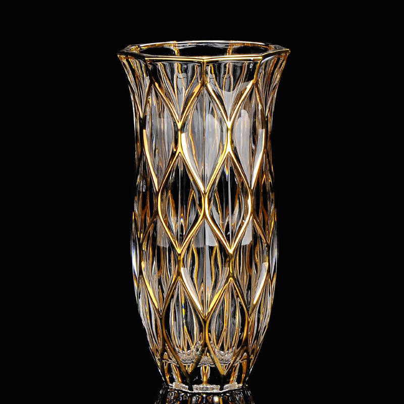 European style tracing gold craft crystal glass vase floor-to-ceiling vase home living room vase ornament decoration flower