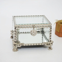 European girl heart glass jewelry box electroplated silver thick edged edged square jewelry box ornaments storage box