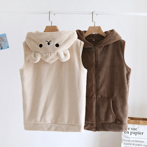Autumn and winter Korean short flannel vest womens single top plus velvet thickened coral velvet waistcoat shoulder
