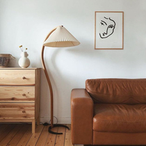 Nordic ins style living room sofa floor lamp Bedroom bedside floor lamp Nostalgic retro pleated net red floor lamp