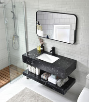 Nordic double marble washbasin combination bathroom Wall-mounted washbasin Small apartment bathroom cabinet washbasin