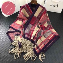 Tide brand fashion wool cape shawl coat women 2021 autumn new dual-purpose long plaid cloak scarf