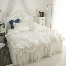 Princess Wind Ins pure cotton bed bedding Four pieces of Nordic full cotton 100 Quilt Season Lace Side Bed Skirt White