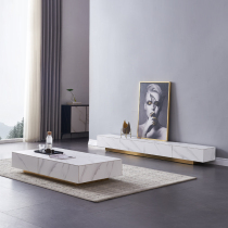 Light luxury Rock board TV cabinet coffee table combination living room small apartment Nordic marble floor modern simple floor cabinet