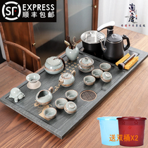 A complete set of tea sets household Wu Jinshi tea tray Chinese integrated jade tea table living room office gift tea making